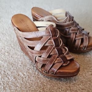 Bed Stu Gina Tan Leather Wedge Sandals Size 8 Euc